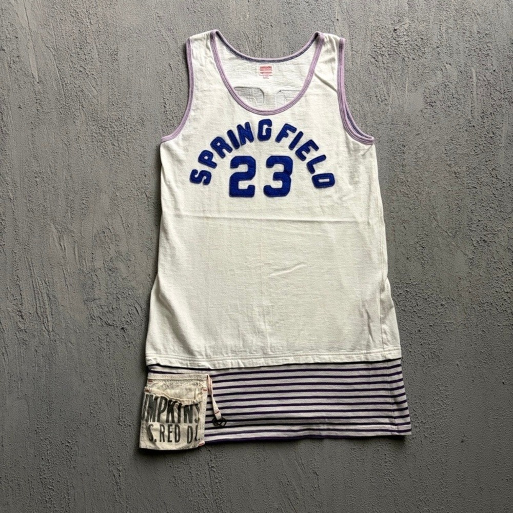 Denim & Dungaree Tank Top Large 160CM White Springfield Japan Baby Tee